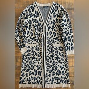 Boston Proper Leopard Print Long Duster Cardigan Large